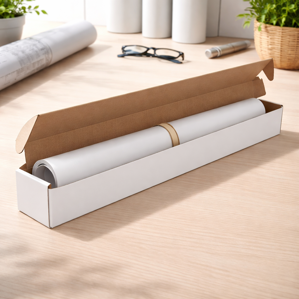 Cutie cu autoformare 0427 pentru role, postere, presuri auto, 900x80x80 mm, kraft alb - imagine 9